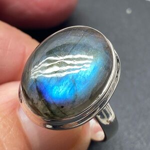 🆕 MULTI FIRE LABRADORITE 💙💛🧡RING SIZE 9 IN SOLID STERLING SILVER 925